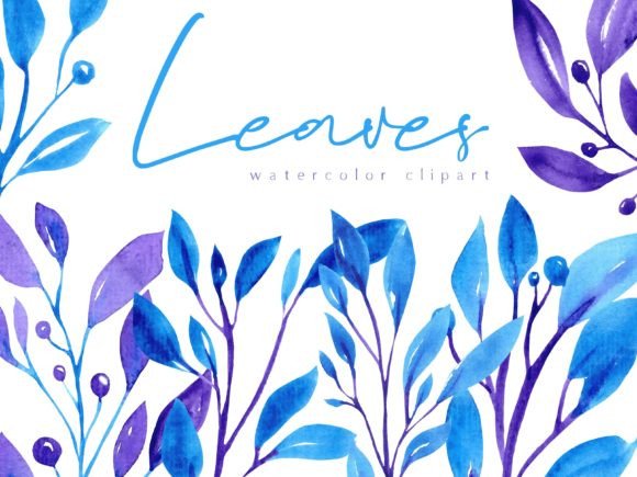 Download Blue&amp;purple Watercolor Leaves Clipart - Watercolor leaves Collection