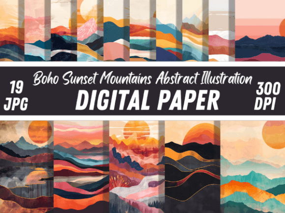 Boho Sunset Mountains Paper Background