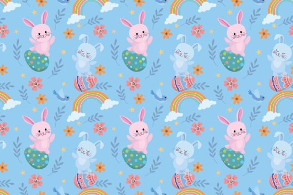 Bunny with Easter Egg, Rainbow Pattern.
