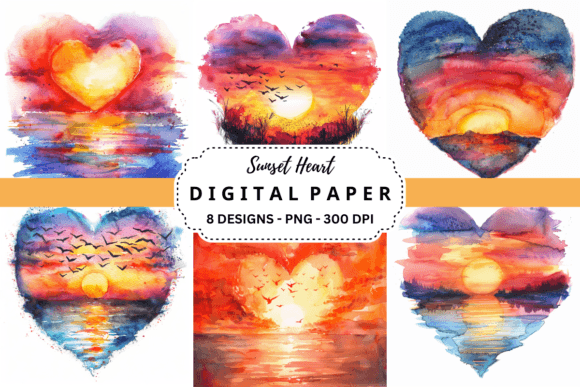 Sunset Heart Digital Paper