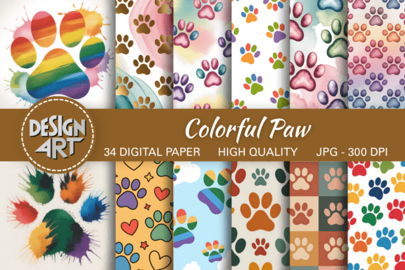 Colorful Paw Prints Backgrounds