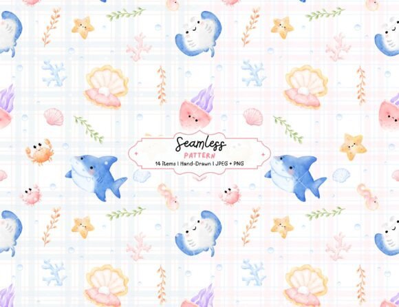 Pastel Ocean Watercolor Seamless Pattern