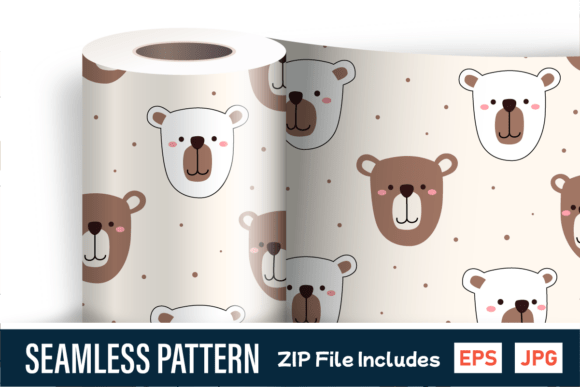 Cute Bear Face Seamless Polka Pattern