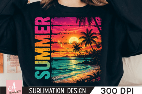 Vintage Summer Sunset Beach PNG
