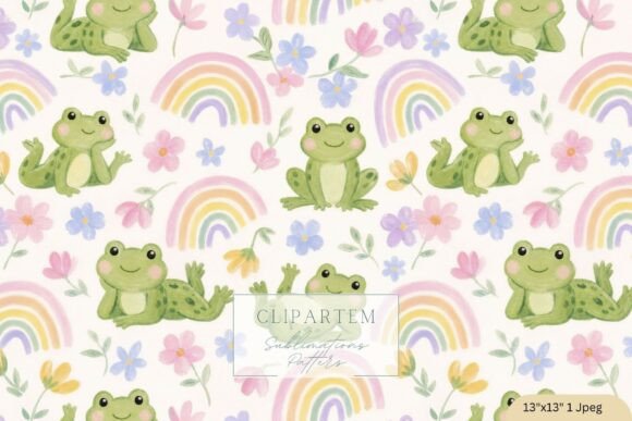 Cute Watercolor Frog Rainbow Pattern