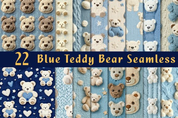 Blue Teddy Bear Seamless Repeat Pattern