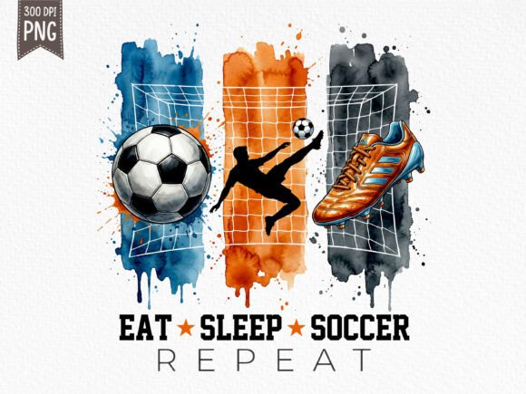Eat Sleep Soccer PNG Brushstroke Design