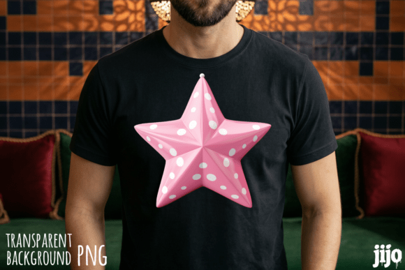 Star Pink Polka Pattern PNG