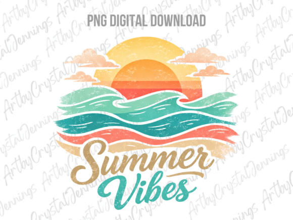 Summer Vibes Ocean Waves Sunset PNG