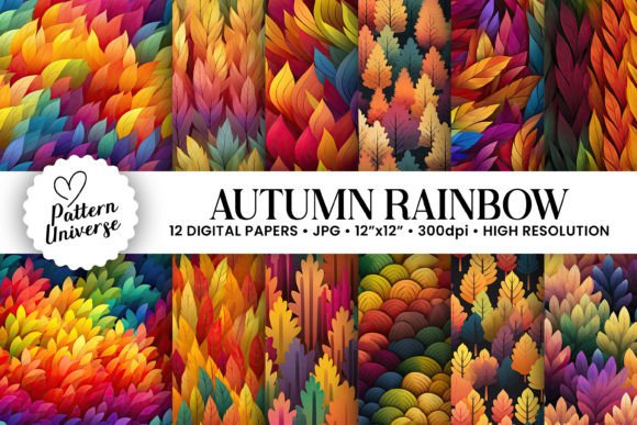 Autumn Rainbow Pattern Digital Papers