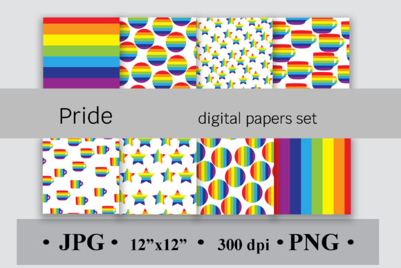 Pride Digital Paper Set, Rainbow Pattern