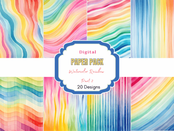 Watercolor Rainbow Pattern Digital Paper