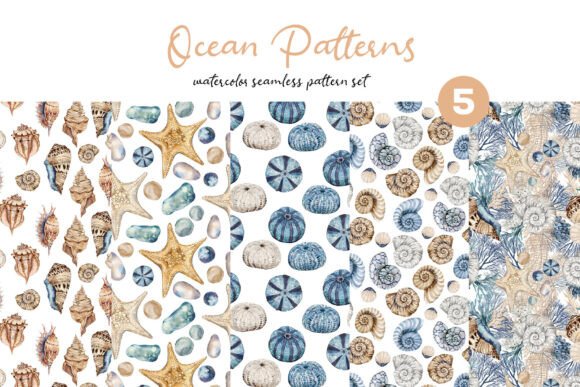 Ocean Watercolor Seamless Pattern Set
