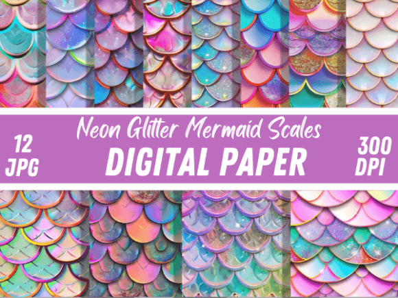 Neon Glitter Mermaid Scales Backgrounds