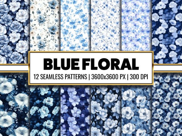 Blue Floral Watercolor Seamless Pattern