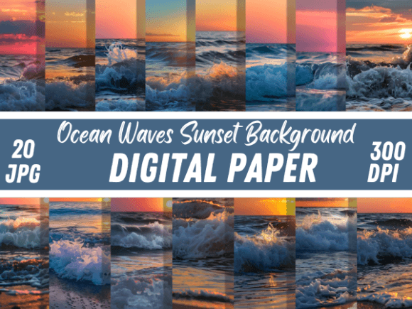 Ocean Waves Sunset Printable Backgrounds