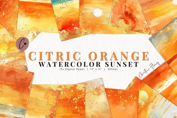Citric Orange Watercolor Sunset Paper