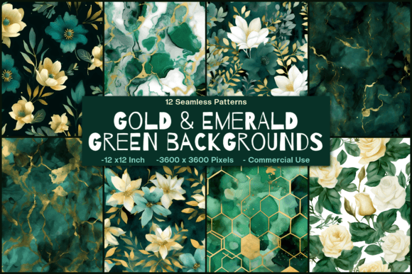 Download Gold &amp; Emerald Green Seamless Flowers - Seamless flowers Collection
