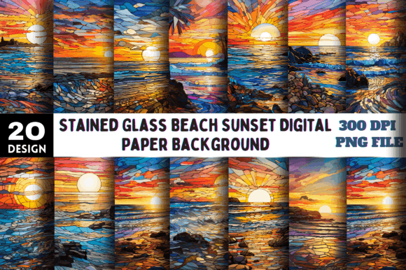 Stained Glass Beach Sunset Background